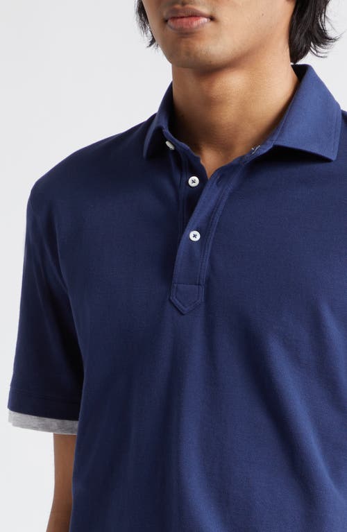 Shop Brunello Cucinelli Cotton Piqué Polo In Ckb21 Blue/grigio Chiaro