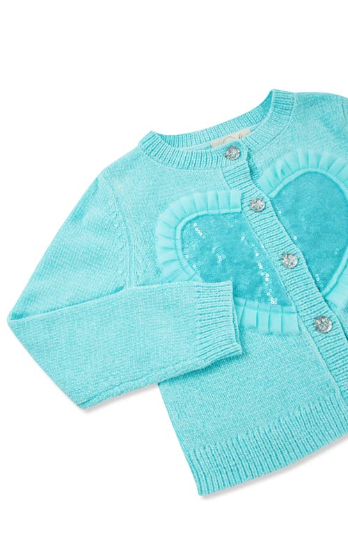 Peek Aren't You Curious Kids' Embellished Sequin Heart Cardigan & Tiered Skirt Set In Turquoise