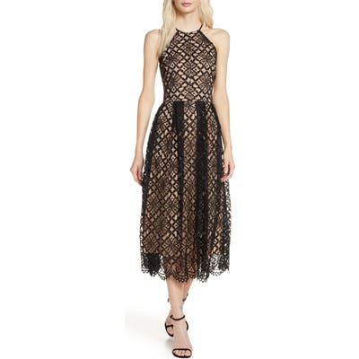 Chelsea28 Halter Lace Fit & Flare Midi Dress, Black