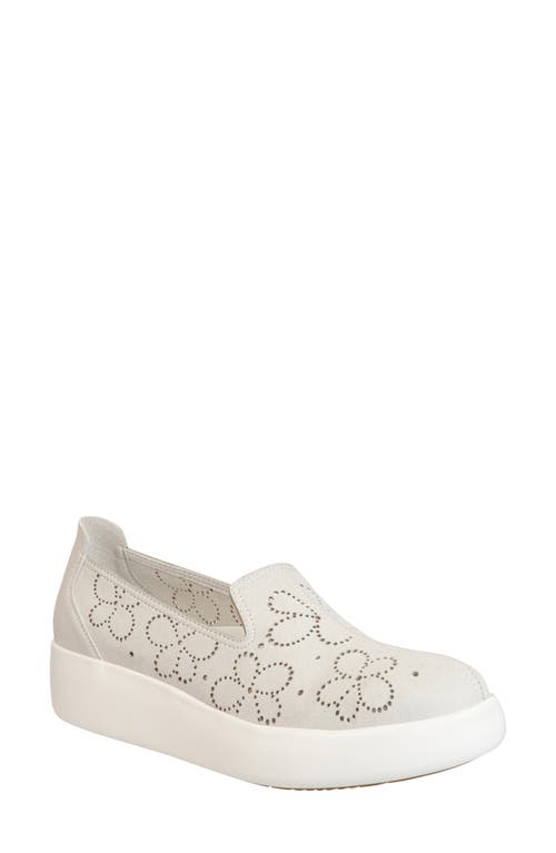 Coexist Perforated Floral Platform Slip-On Sneaker in Chamois