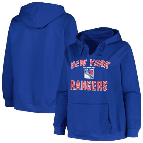 Women's Profile Blue New York Rangers Plus Size Arch Over Logo Pullover Hoodie