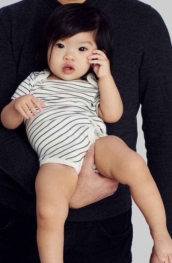 Shop Mori Stripe Short Sleeve Bodysuit In Gray Stripe