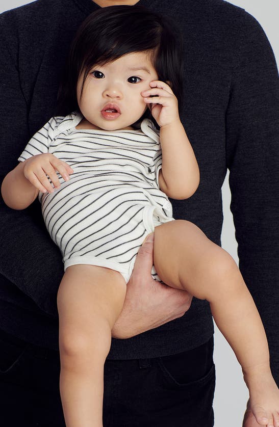 Mori Stripe Short Sleeve Bodysuit In Gray Stripe