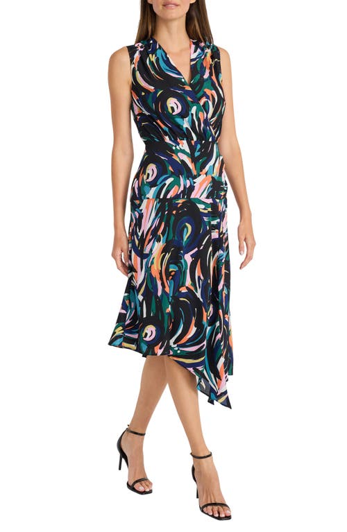 Shop Maggy London Abstract Print Asymmetric Dress In Black/green Acres