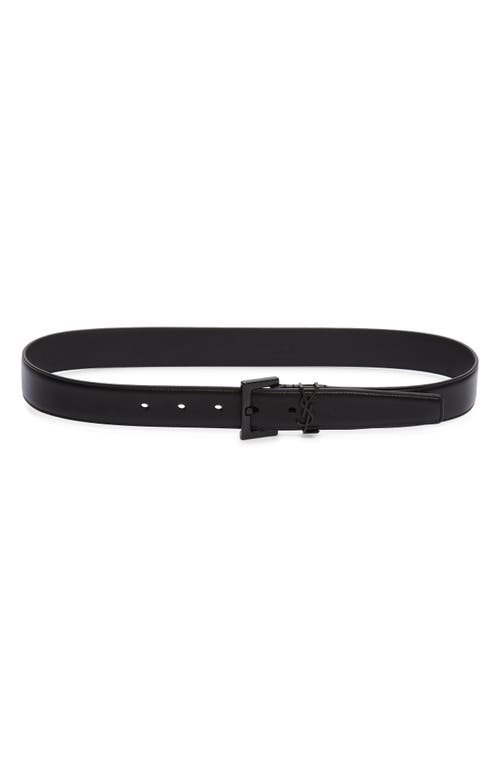 Saint Laurent YSL Monogram Leather Belt in Nero at Nordstrom, Size 95