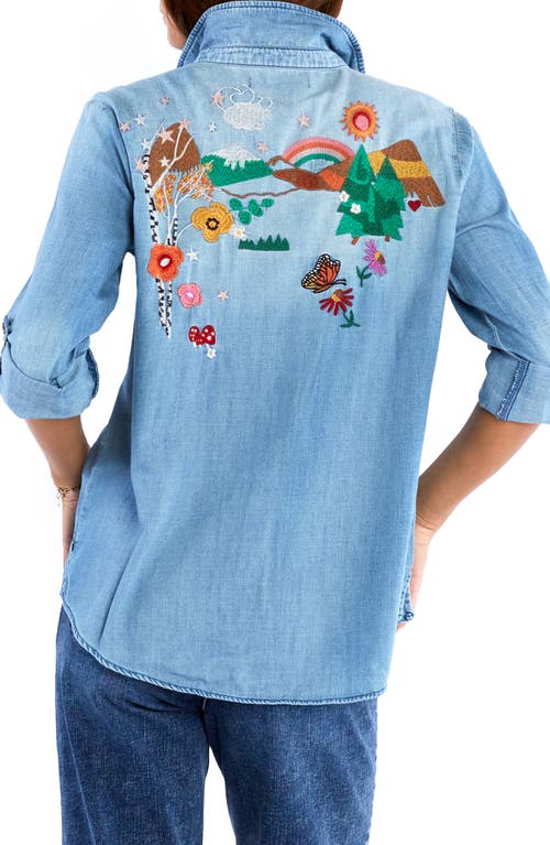 Billy T Happy Place Embrodiered Denim Button-up Shirt In Denim
