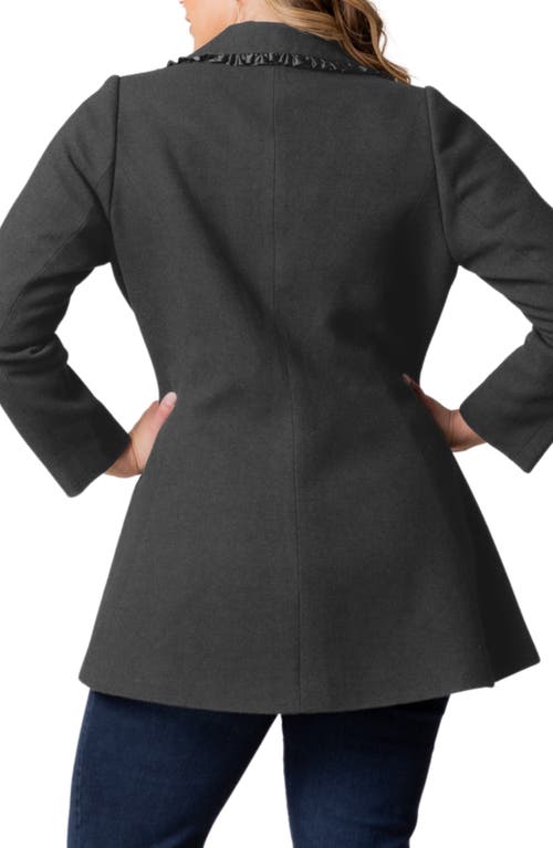 Shop Kiyonna Juliette Satin Trim Princess Seam Coat In Graphite Grey