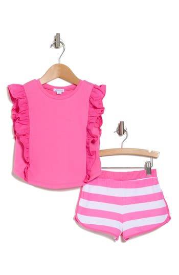 FLAPDOODLES FLAPDOODLES KIDS' RUFFLE TOP & STRIPE SHORTS SET