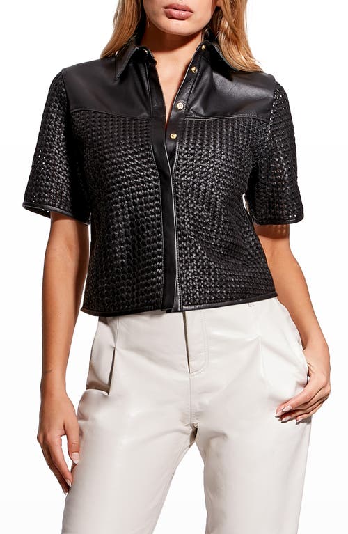 AS by DF Piazza Basketweave Upcycled Leather Blend Shirt in Black
