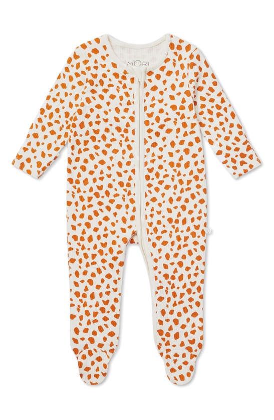 Shop Mori Clever Zip Footie In Ribbed - Giraffe Spot Print