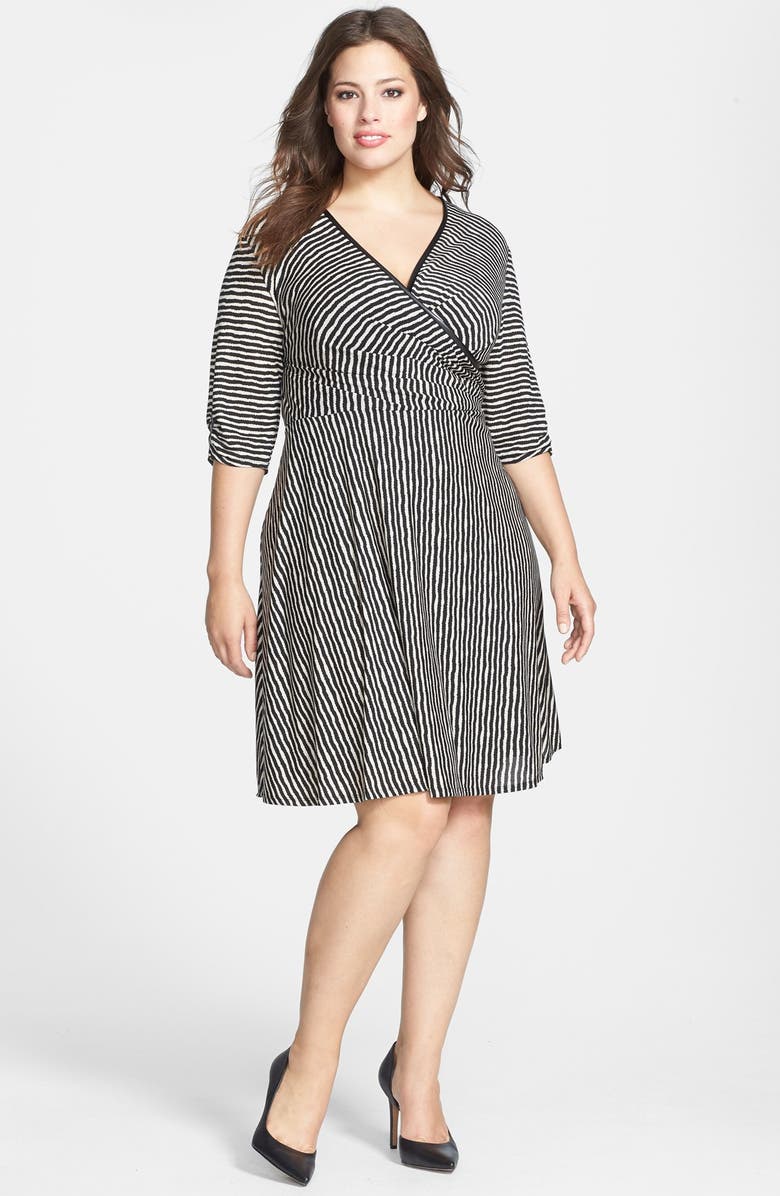 Donna Ricco Stripe Jersey Faux Wrap Dress (Plus Size) | Nordstrom