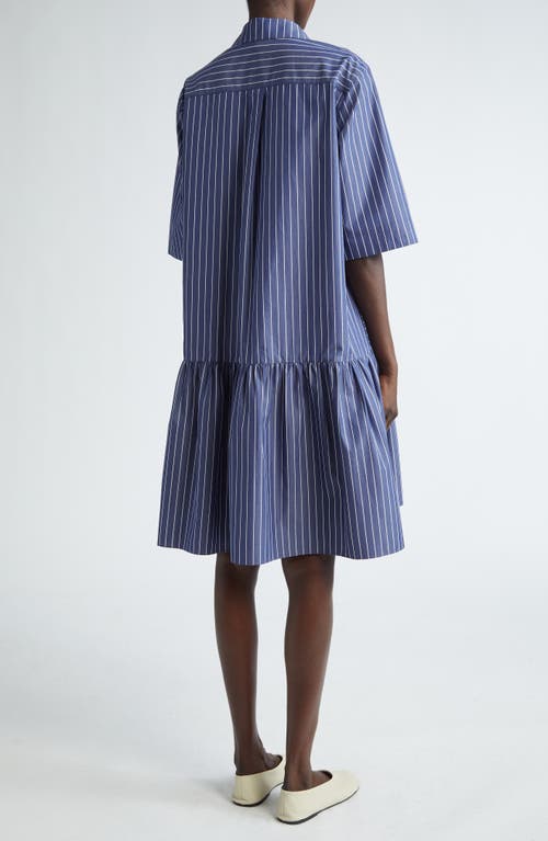 LAFAYETTE 148 LAFAYETTE 148 NEW YORK STRIPE FLOUNCE HEM COTTON POPLIN SHIRTDRESS 