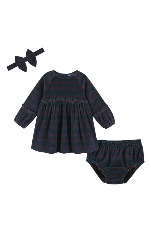 Shop Andy & Evan Plaid Ruffle Stretch Cotton Corduroy Headband, Dress & Bloomers Set In Red Plaid