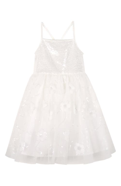 Zunie Kids' 3d Flower Sequin Tulle & Taffeta Party Dress In White