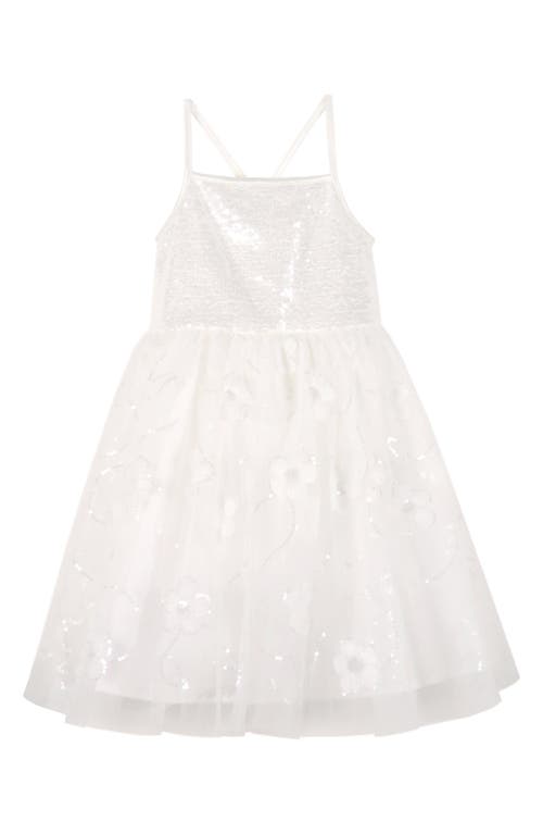 Shop Zunie Kids' 3d Flower Sequin Tulle & Taffeta Party Dress In White