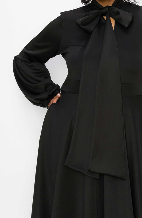 L I V D Bella Donna Long Sleeve Ribbon Tie Dress In Black