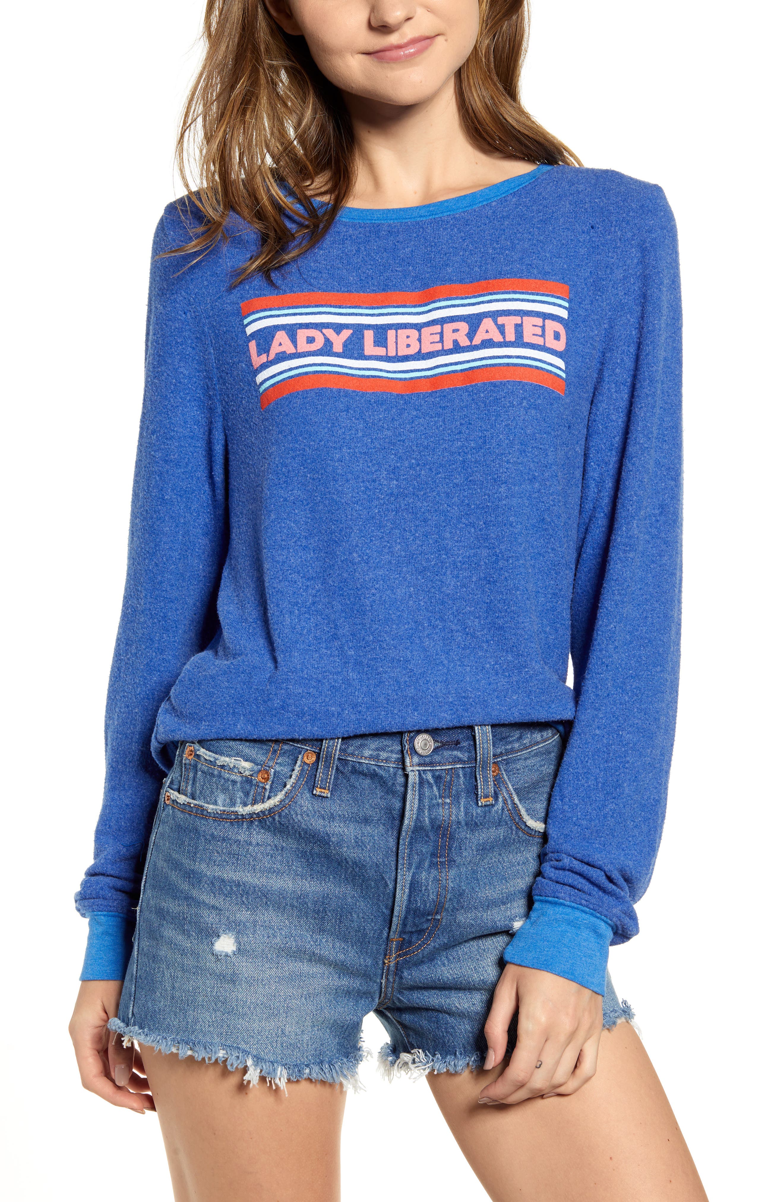 Wildfox Lady Liberated Baggy Beach Jumper Sweatshirt, Blue