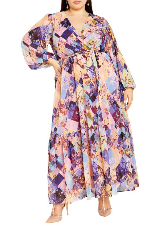 City Chic Charlie Mixed Print Long Sleeve Maxi Dress in Quilted Blooms at Nordstrom
