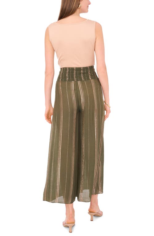 Shop Vince Camuto Smocked Waist Wide Leg Pants In Olive Moss