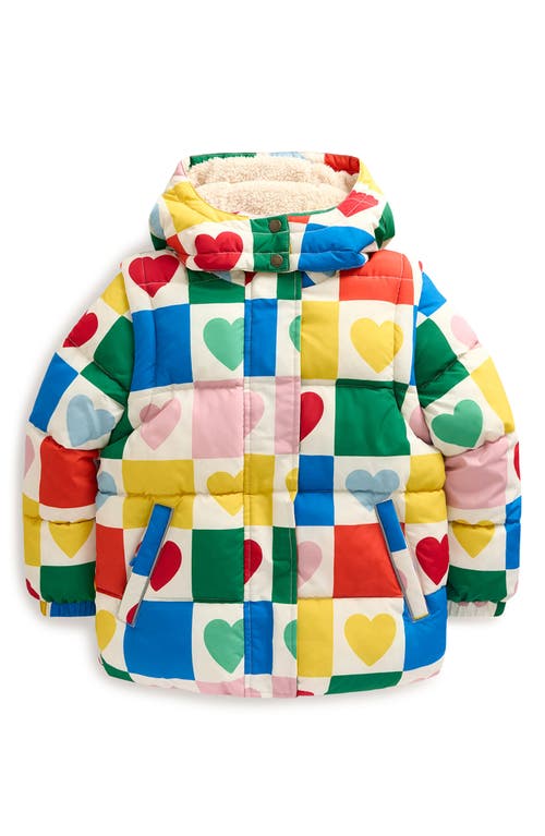 Shop Mini Boden Kids' Hearts Two-in-one Vest & Puffer Jacket In Multi Chequerboard Hearts