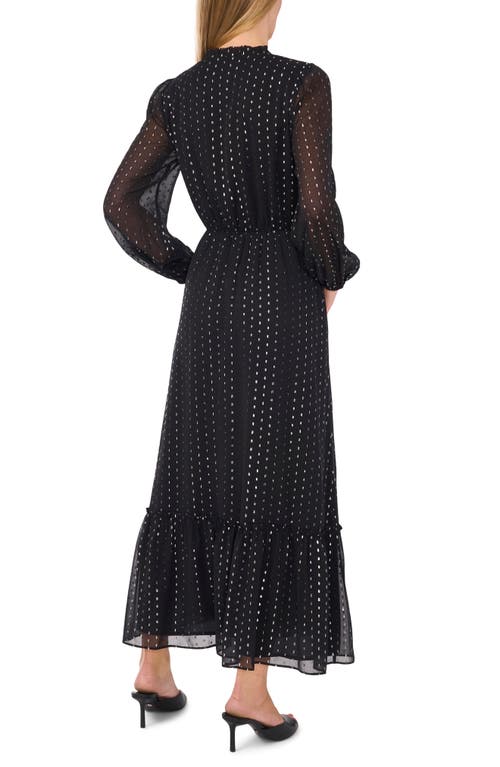 Shop Cece Metallic Clip Dot Long Sleeve Chiffon Maxi Dress In Rich Black