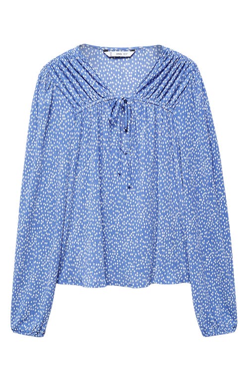 Mango Dot Print Peasant Top In Blue