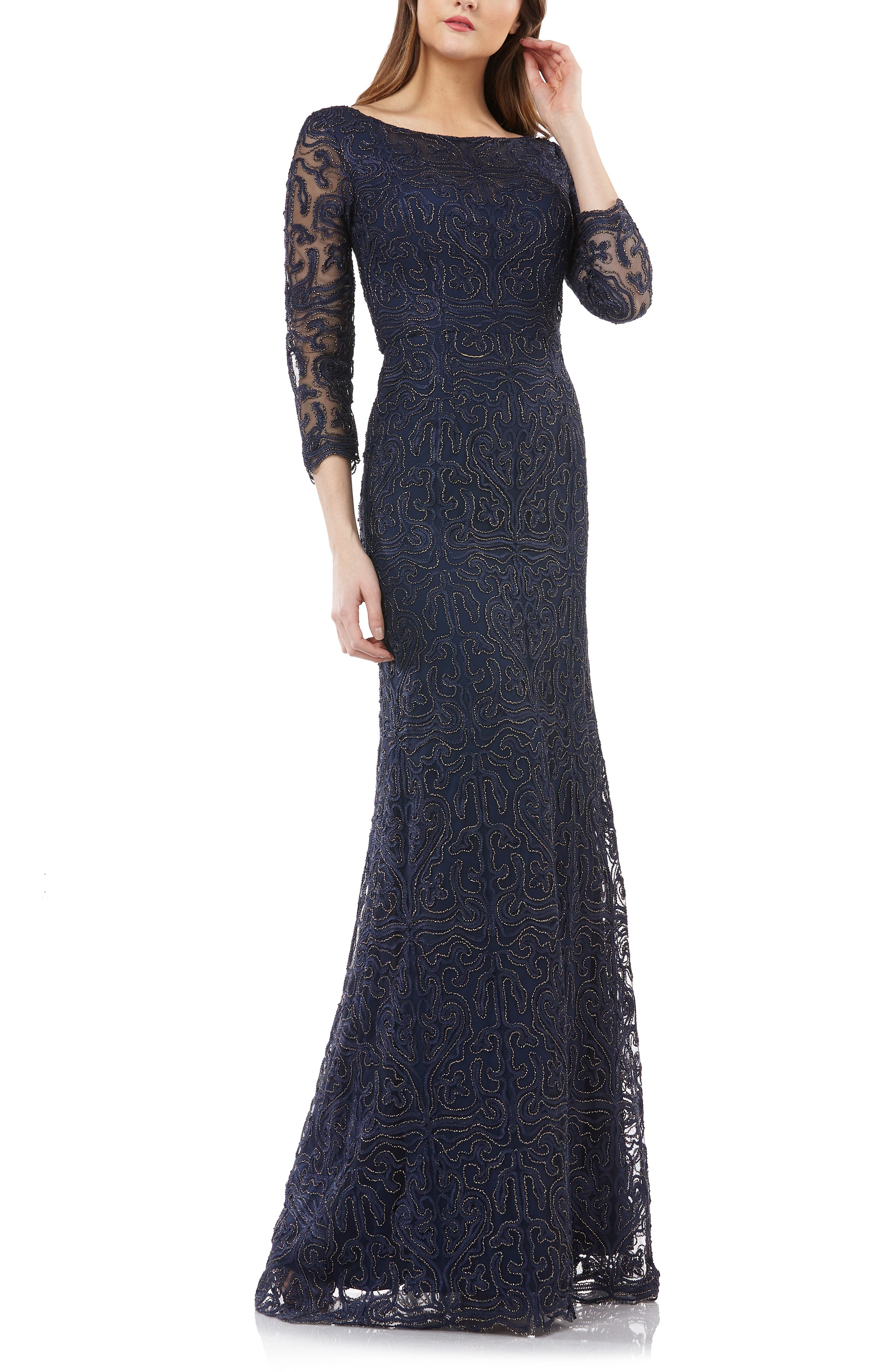 Js Collections Metallic Soutache Evening Dress