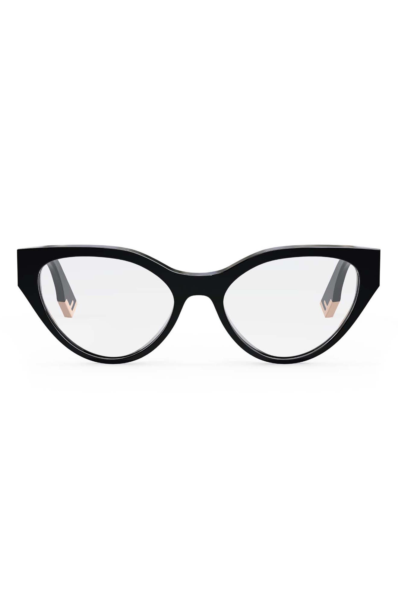 Fendi Way 53mm Cat Eye Optical Glasses in Shiny Black