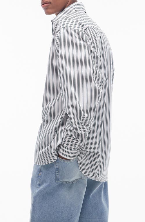 TOPMAN TOPMAN OVERSIZE STRIPE COTTON HERRINGBONE BUTTON-UP SHIRT