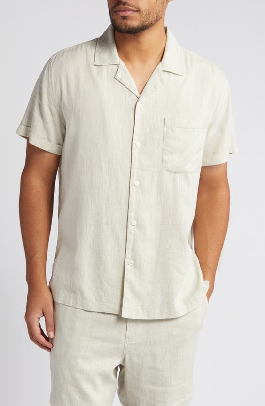 Shop Rails Waimea Regular Fit Stripe Short Sleeve Linen Blend Button-up Camp Shirt In Matrix Birch Moss