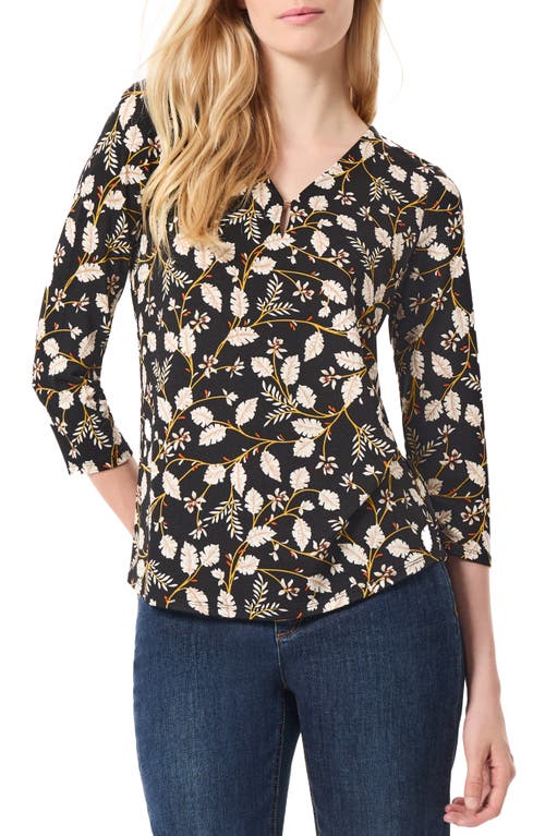 Shop Jones New York Moss Print Three-quarter Sleeve Crepe Top In Jones Black Multi