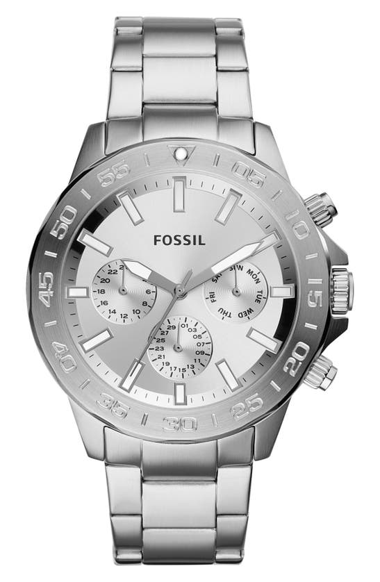 Fossil Bannon Three-hand Quartz Stainless Steel Watch, 45mm In Silver