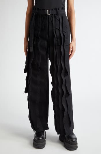 Pinstripe Melton Wool Belted Pants