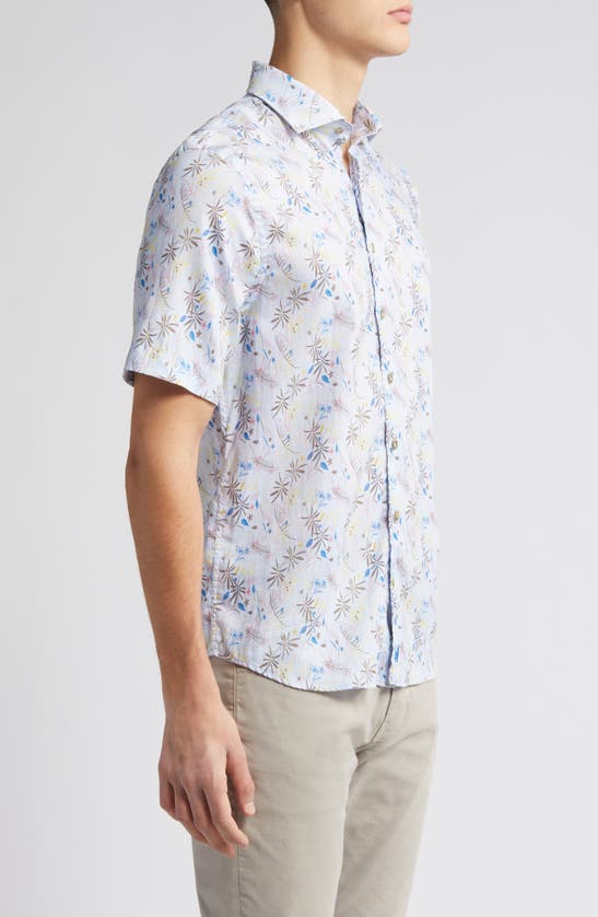 Shop Johnnie-o Lou Leaf Print Short Sleeve Stretch Button-up Shirt In Malibu