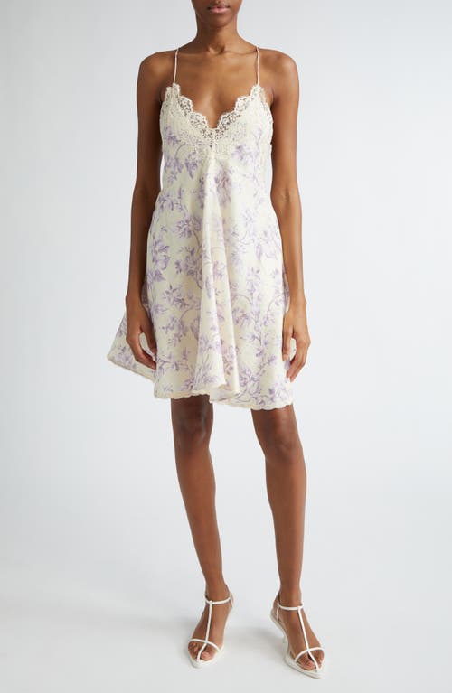 Zimmermann Halliday Floral Lace Trim Linen Mini Slipdress Yellow/Lilac at Nordstrom,