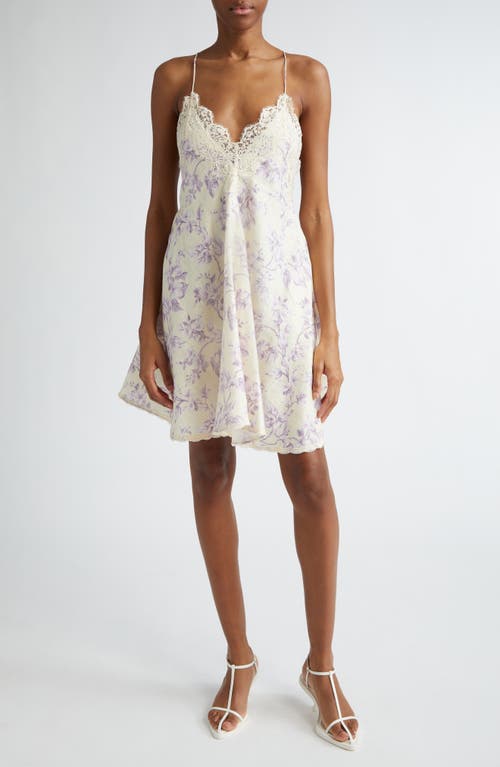 Shop Zimmermann Halliday Floral Lace Trim Linen Mini Slipdress In Yellow/lilac Floral