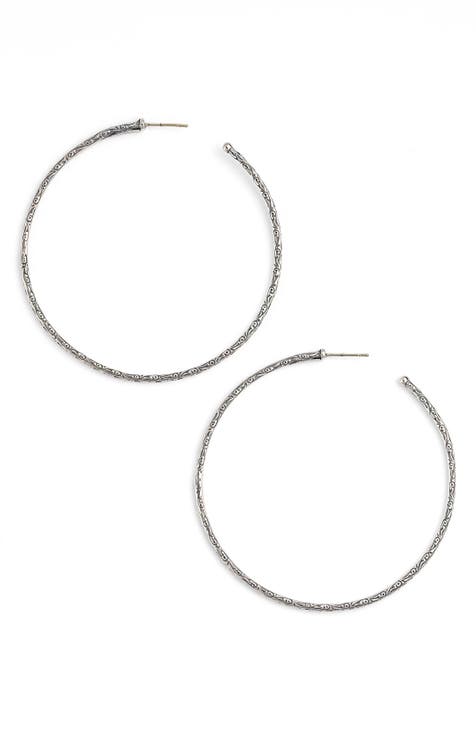 'Silver Classics' Large Etched Hoop Earrings