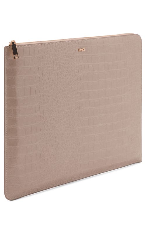 Shop Mango Croc Embossed Faux Leather Laptop Case In Sand