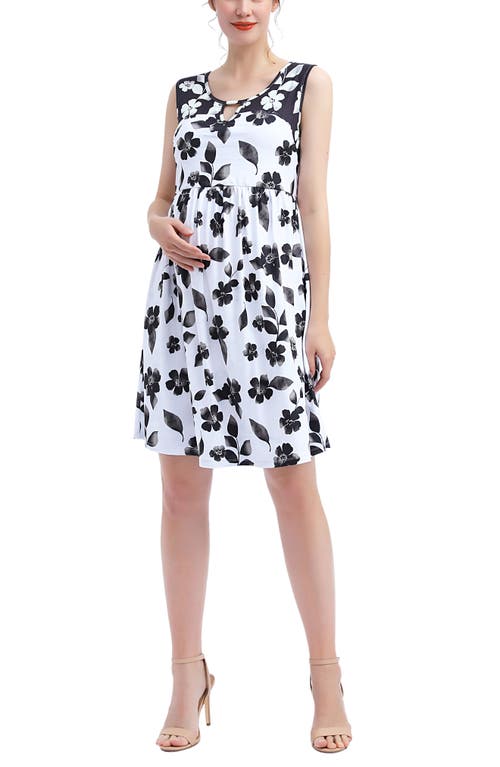 Kimi And Kai Eliana Floral Print Skater Maternity Dress In Black/white