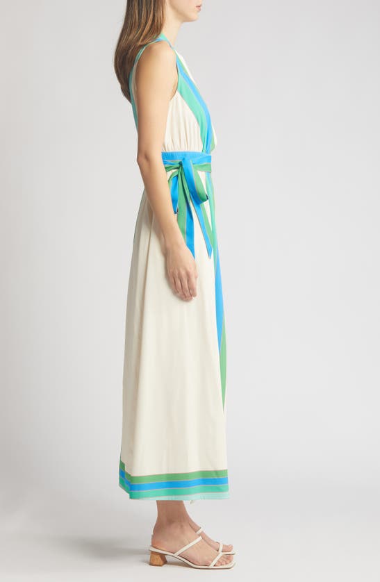 Shop Ciebon Carmine Tie Belt Sleeveless Maxi Wrap Dress In Ivory/ Green Multi