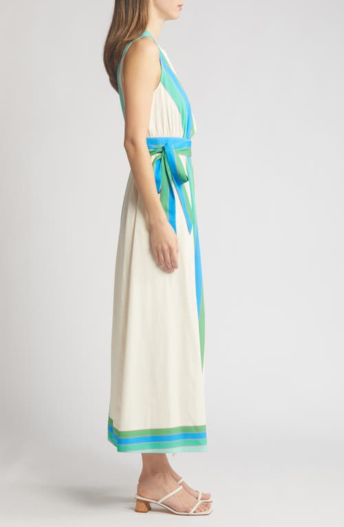 Shop Ciebon Carmine Tie Belt Sleeveless Maxi Wrap Dress In Ivory/green Multi