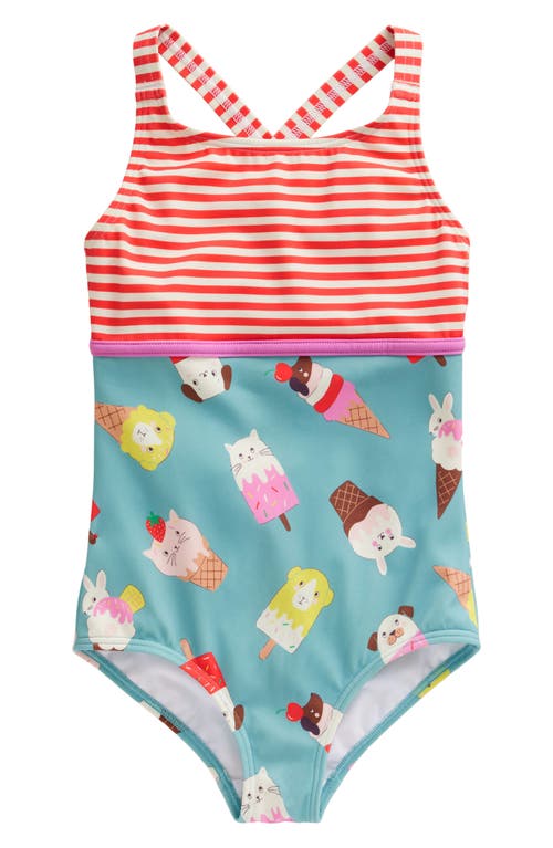 Mini Boden Kids' Hotchpotch One-Piece Swimsuit Aqua Sea Ivory Ice Cream Pets at Nordstrom,