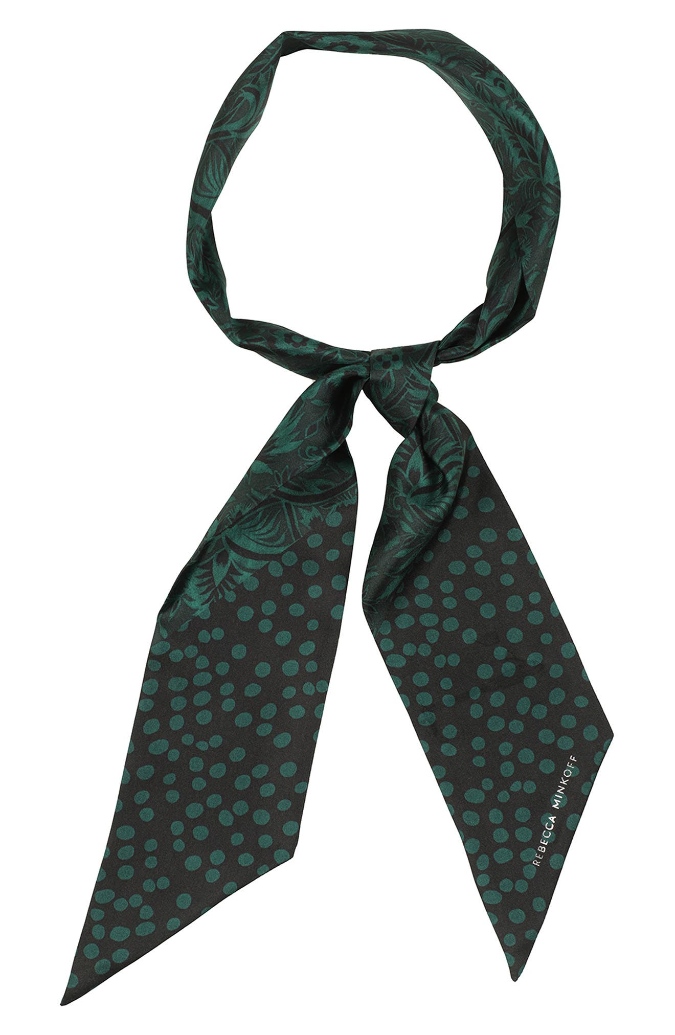 Rebecca Minkoff Lotus Paisley & Dot Skinny Silk Scarf in Forest Biome at Nordstrom