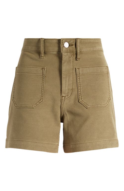 High Waist Patch Pocket Stretch Terry Shorts in Military Olive