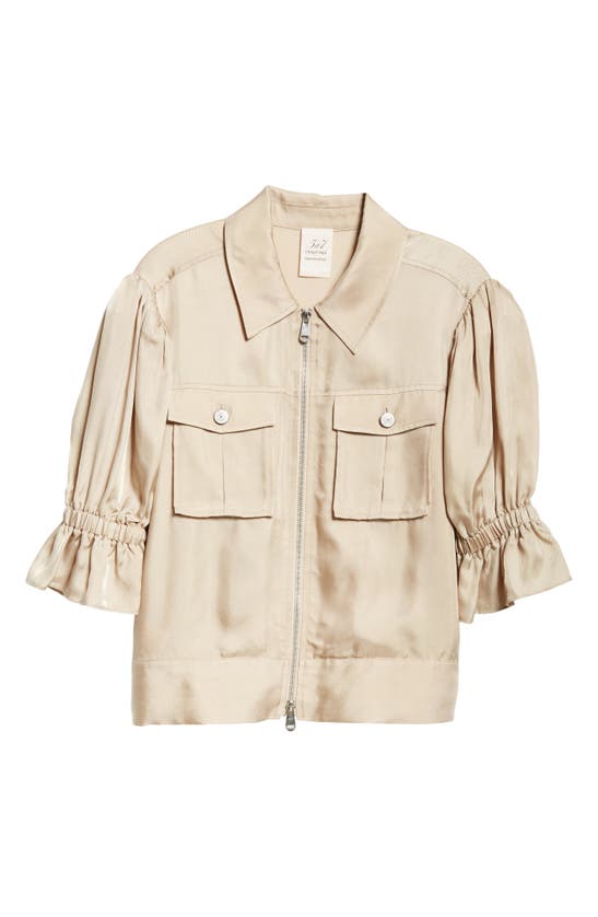 Cinq À Sept Holly Short-sleeve Sateen Jacket In Khaki