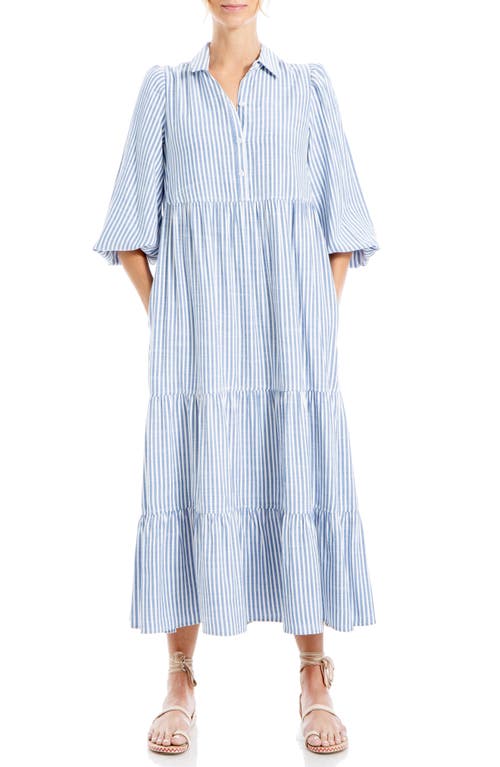 Max Studio Stripe Tiered Maxi Shirtdress In Denim/stripe