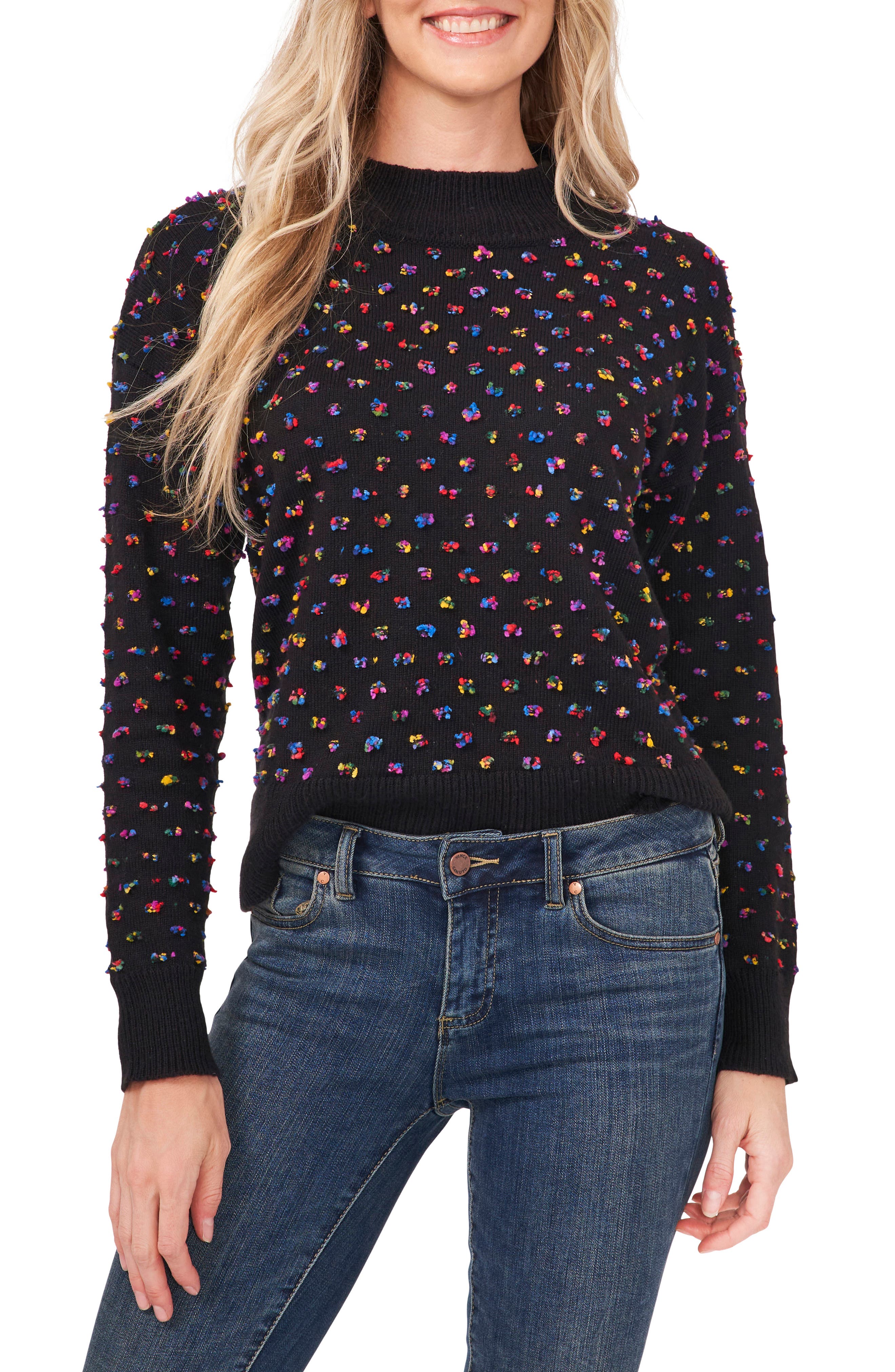 CeCe Mock Neck Multicolor Textured Knit 