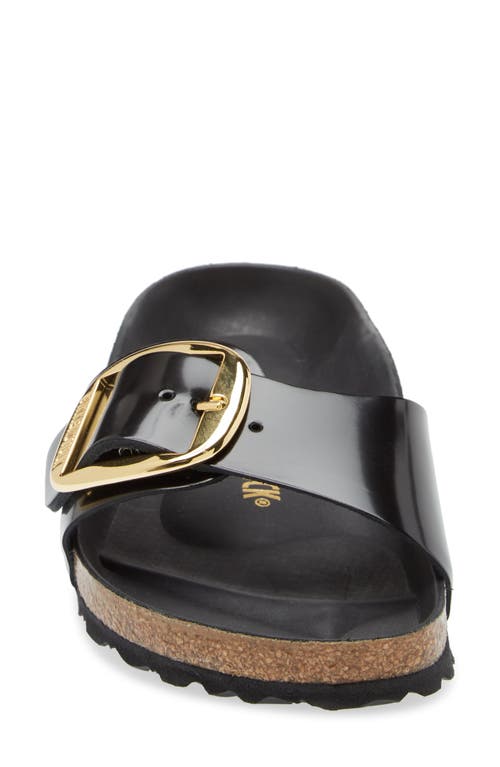 Birkenstock Madrid Slide In Lacquered Leather With Large Buckle In High Shine Black