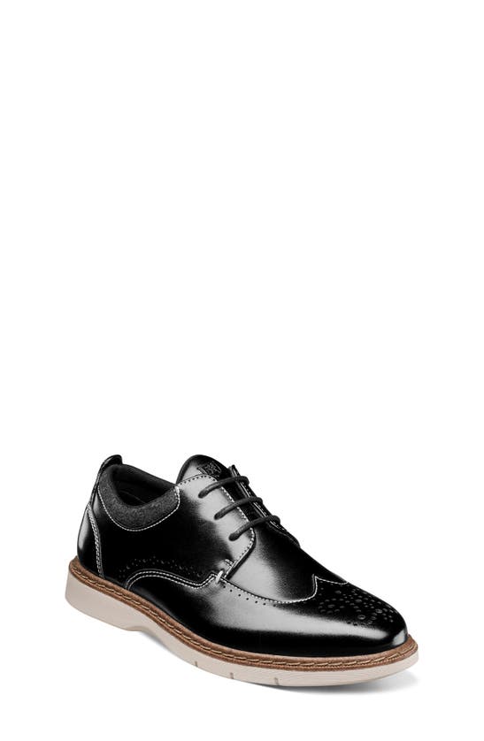 Shop Stacy Adams Kids' Synergy Wingtip Faux Leather Shoe In Black
