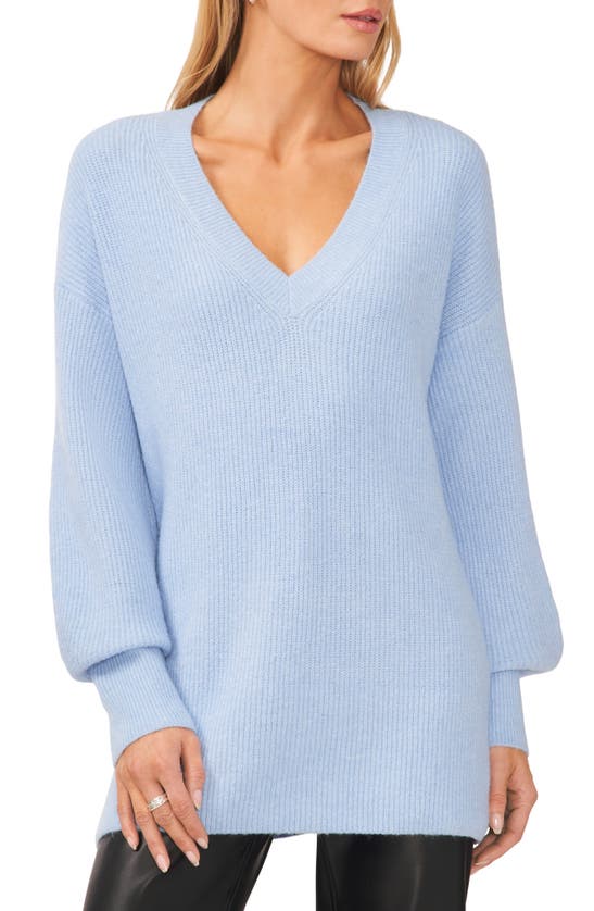 Halogen V-neck Tunic Sweater In Day Break Blue